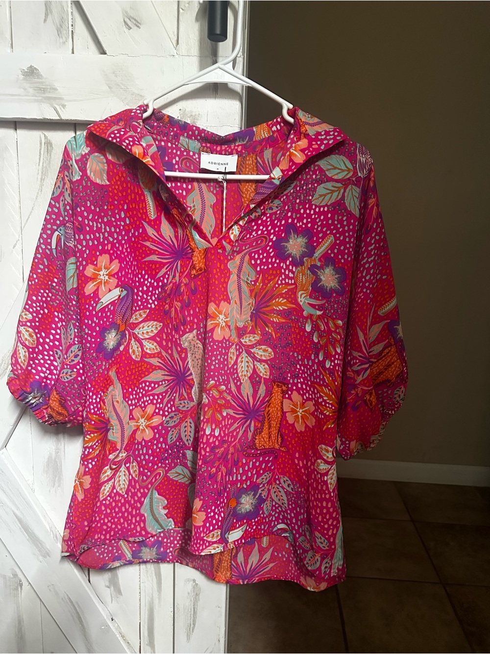 Adrienne Bright Pink Floral Split V-Neck Tunic